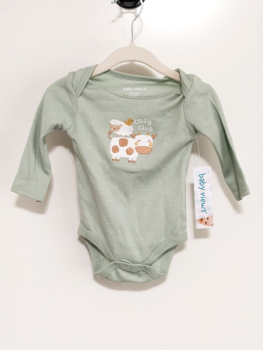 Baby Views COZY CLUB Onesie Romper 3-6 Months Unisex Cow Animal Long Sleeve NWT